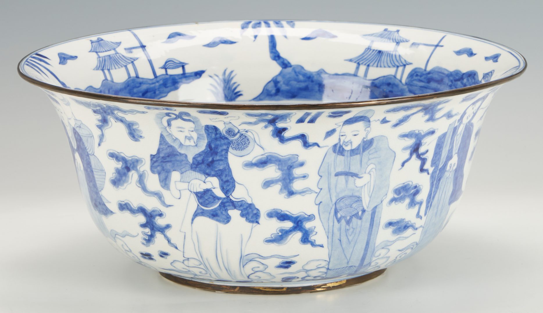 Lot 1047: Large Chinese Blue & White Immortals Bowl