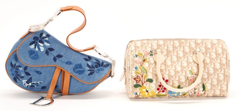 Lot 1087: 2 Christian Dior Floral Embroidered Trotter Bags