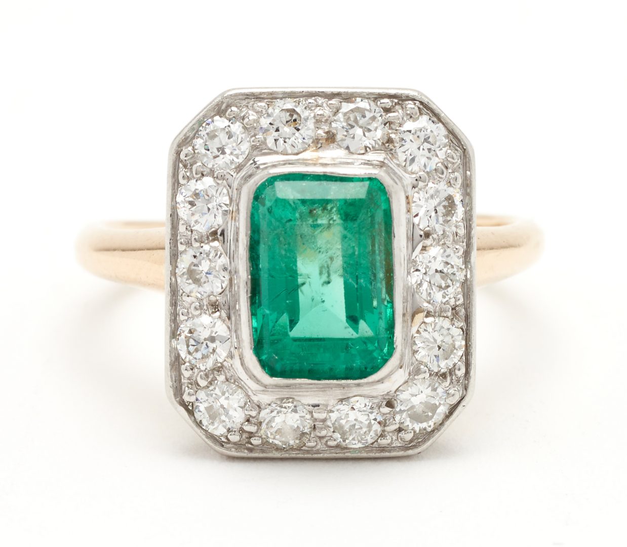 Lot 1102: Ladies 14K Emerald & Diamond Ring