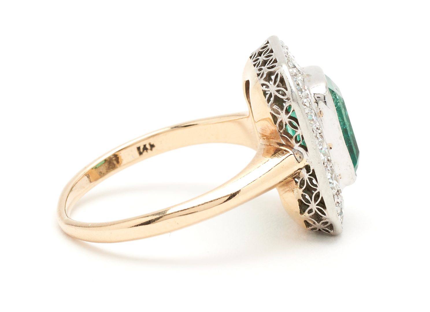 Lot 1102: Ladies 14K Emerald & Diamond Ring