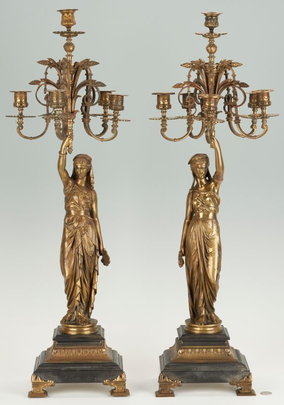 Lot 111: Pair E. Bouret Neoclassical Figural Candelabra