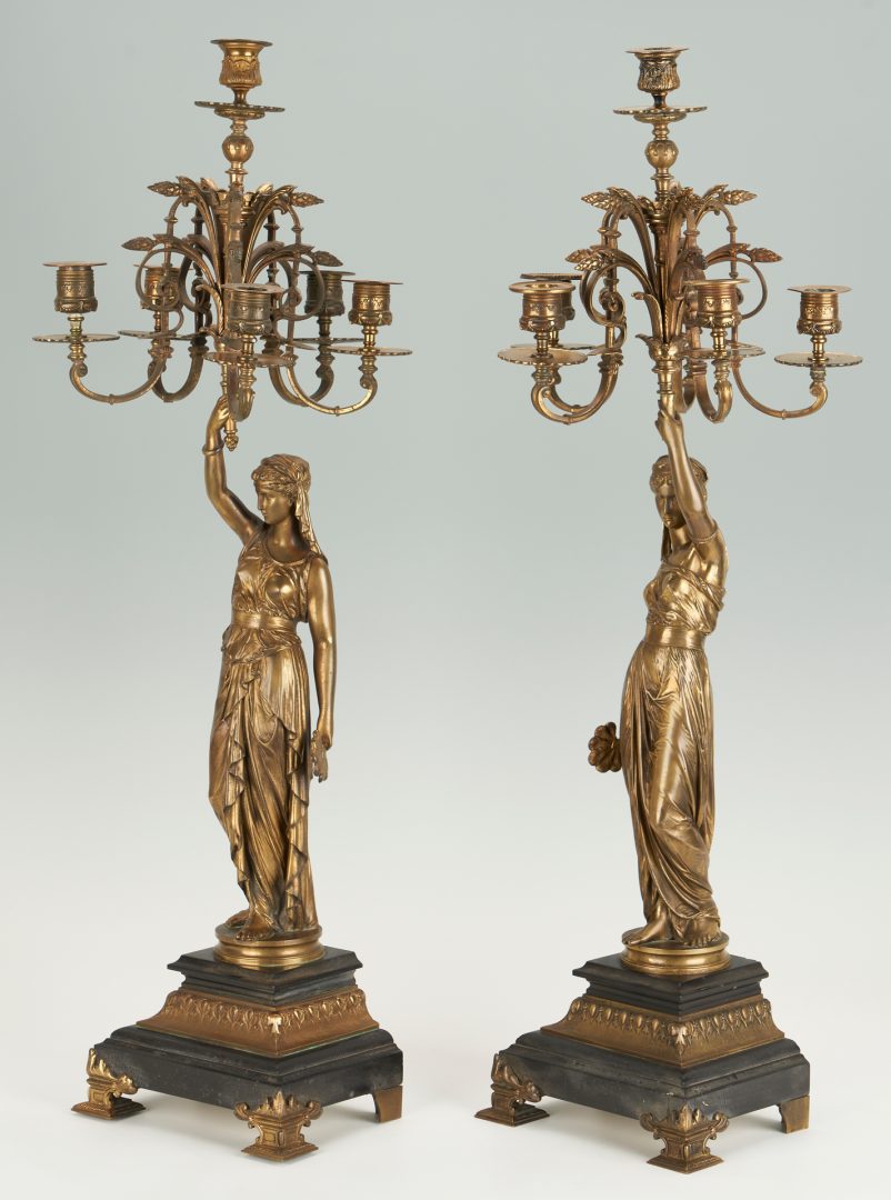 Lot 111: Pair E. Bouret Neoclassical Figural Candelabra