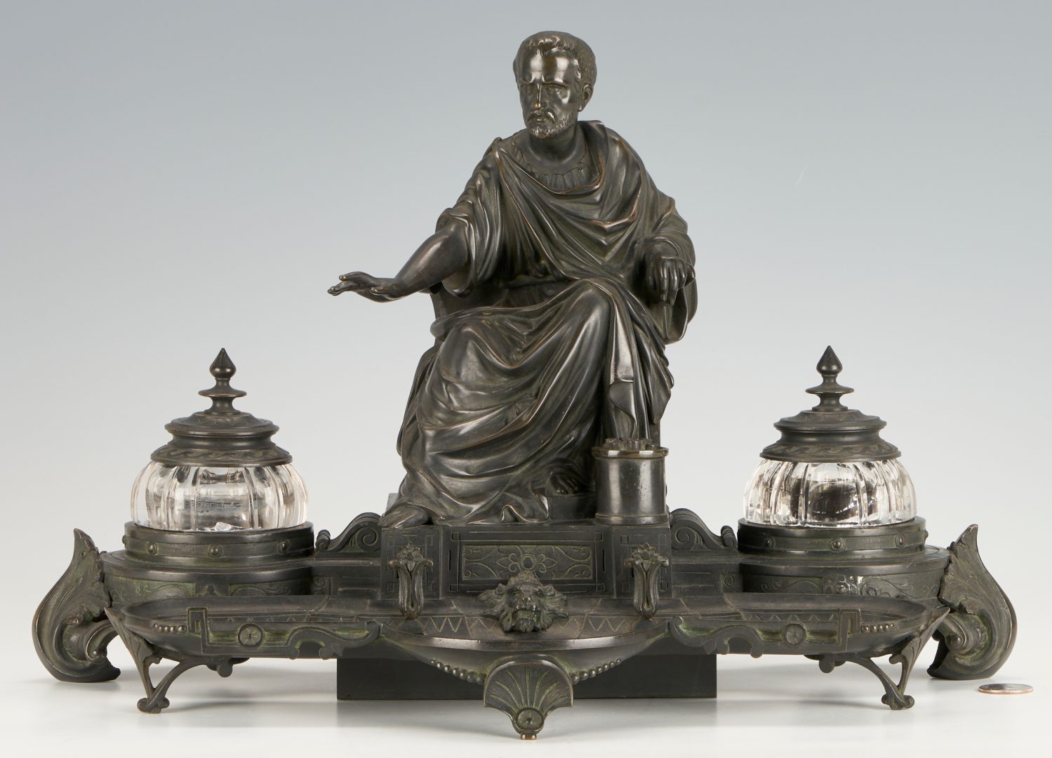 Lot 116: Grand Tour Neoclassical Bronze Figural Inkstand