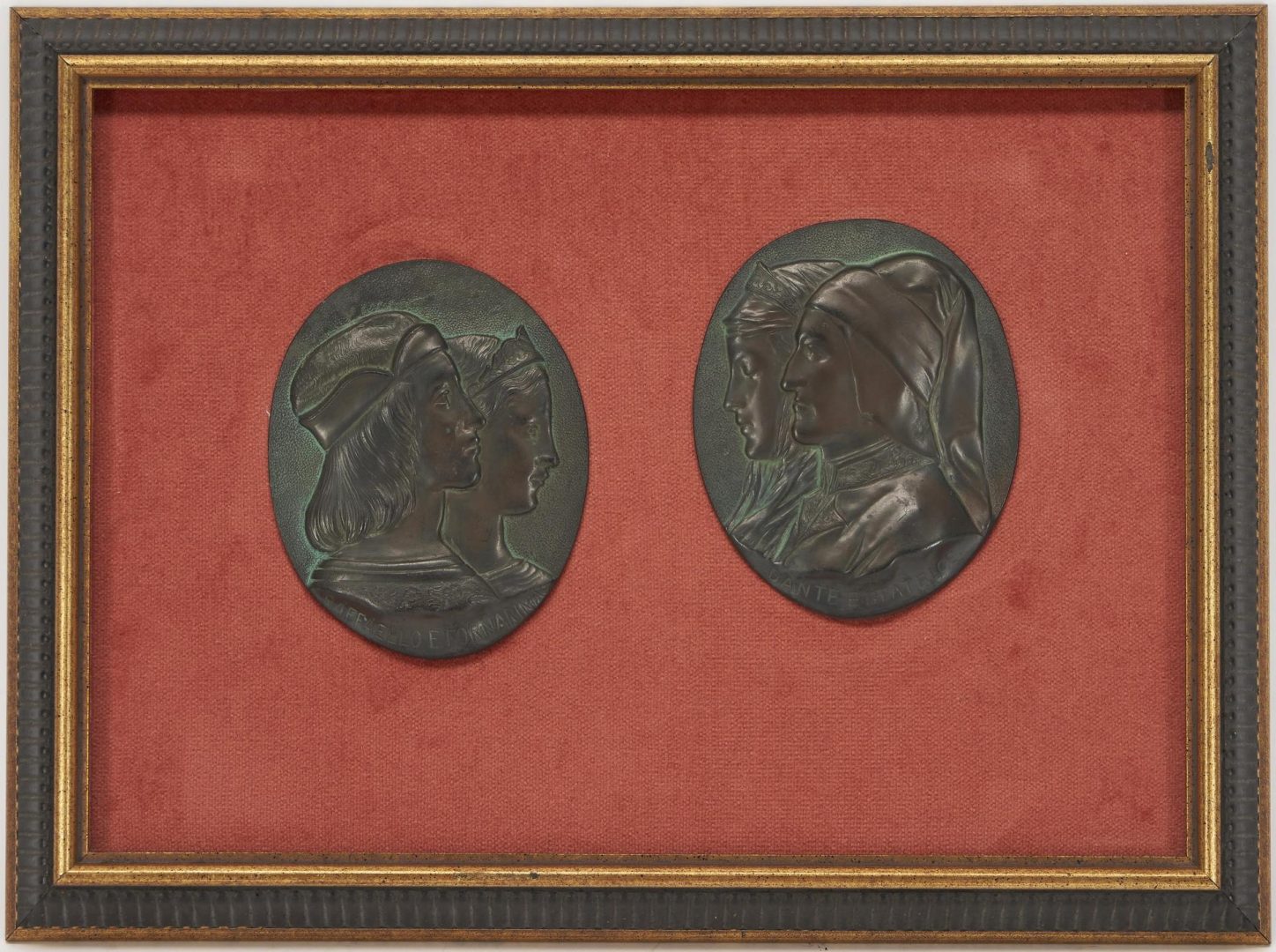 Lot 1188: 6 Items inc French Bas Relief, Mounted/Framed Bronze Portrait Plaques & 4 Delft Tiles