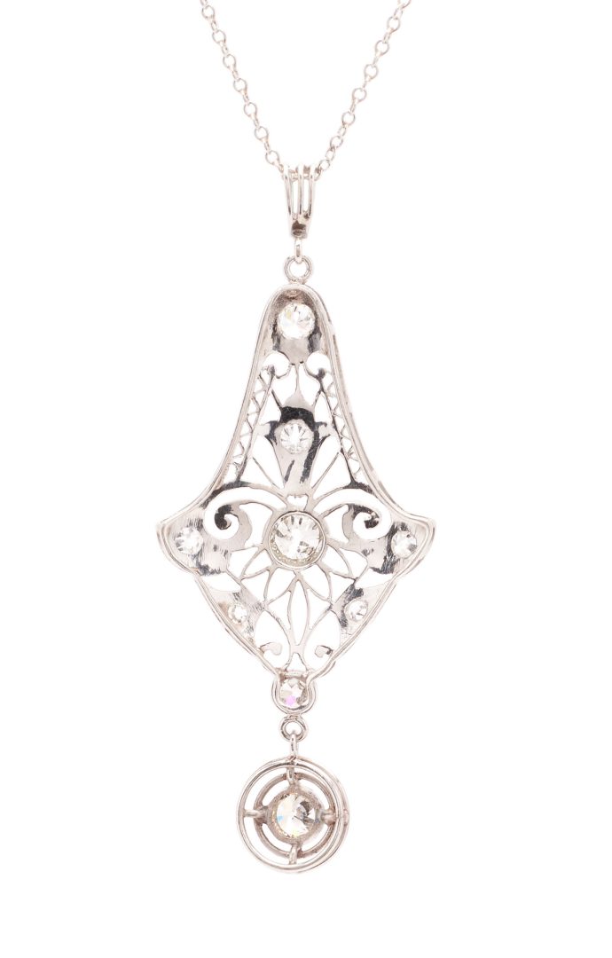 Lot 1196: Ladies Platinum & Diamond Pendant w/ 14K Necklace