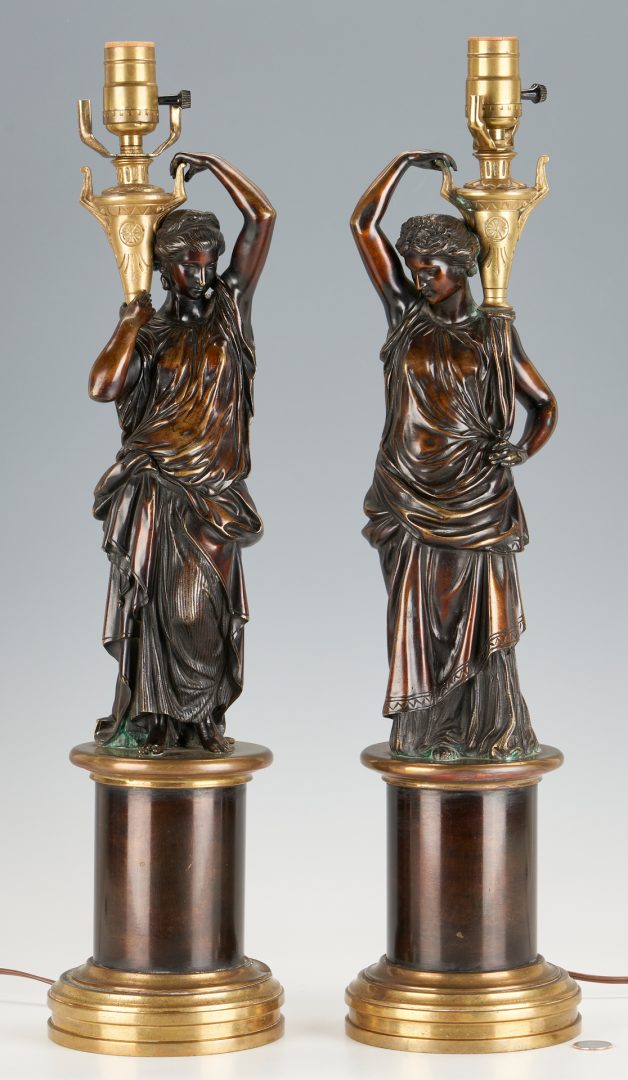 Lot 119: Pair Bronze Classical Figure Lamps