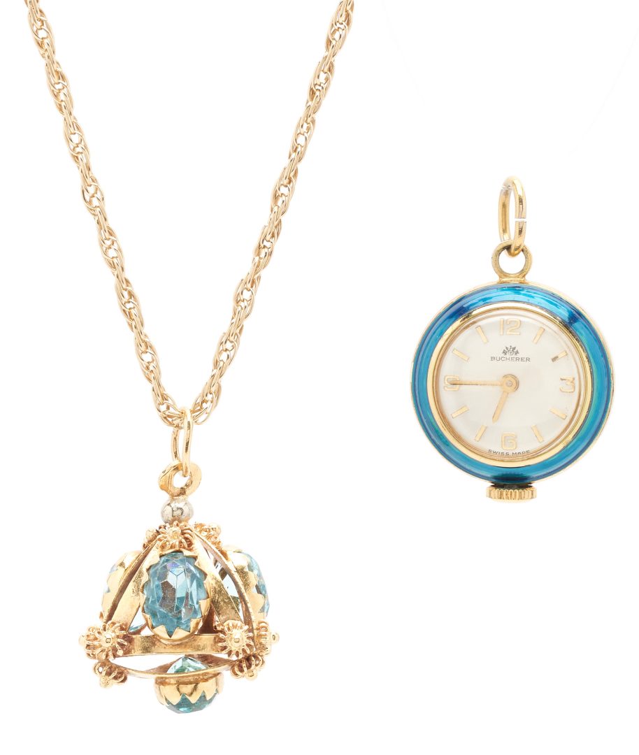 Lot 1202: 14K Gold & Topaz Necklace & Bucherer Watch Pendant, 3 items