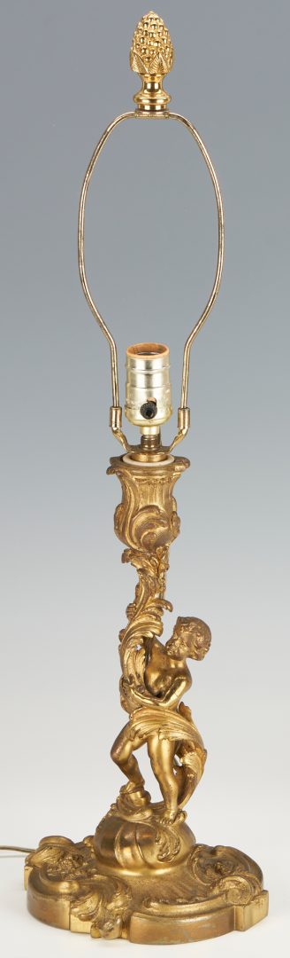 Lot 120: 3 Gilt Decorative Items, incl. Grand Tour Warwick Style Vase, Tobacco Box, & Figural Lamp