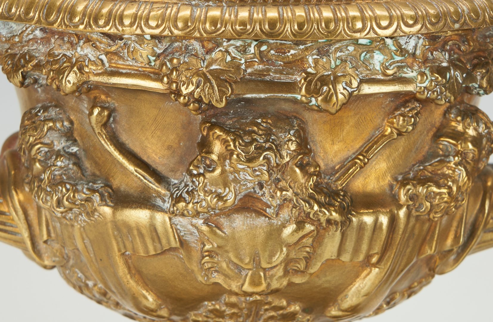 Lot 120: 3 Gilt Decorative Items, incl. Grand Tour Warwick Style Vase, Tobacco Box, & Figural Lamp