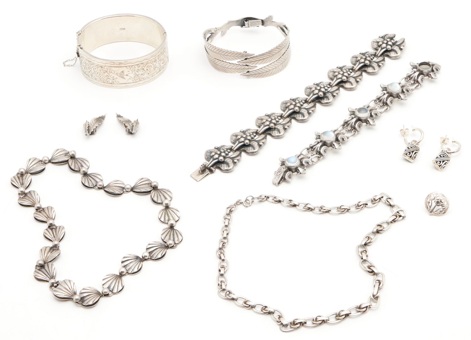 Lot 1219: 9 Pcs. European & Asian Silver Jewelry