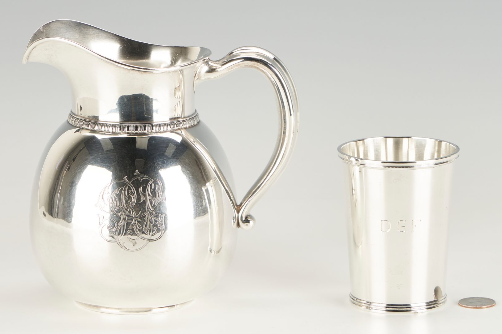 Lot 1245: Gorham Pitcher & Chicago Silver Co. Julep Cup, 2 items