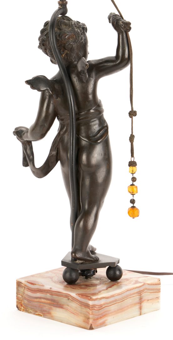 Lot 124: Bronze Putti Figural Lamp, Agate Base