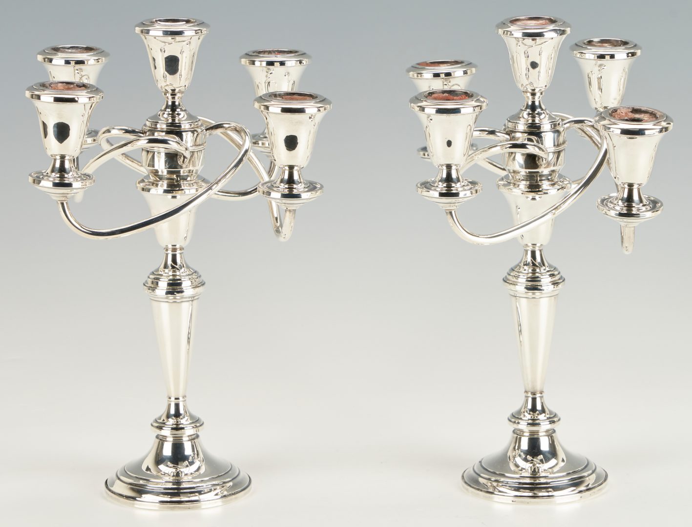 Lot 1259: 12 pc Weighted Sterling Silver, Candelabras, Candlesticks, Compotes