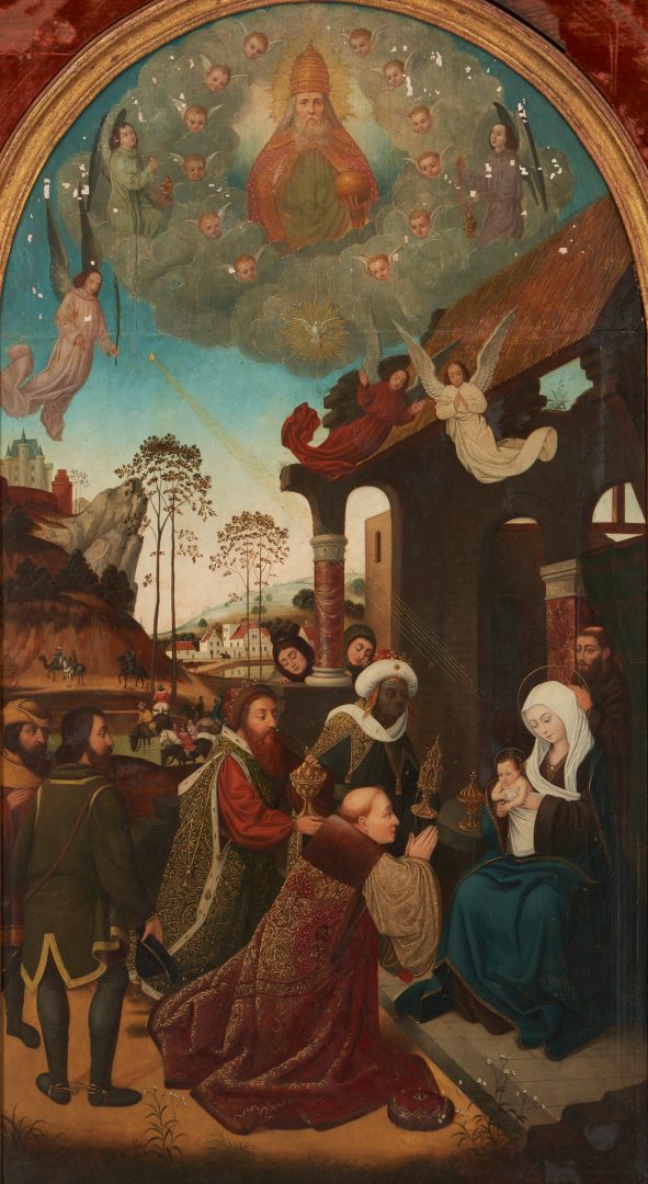 Lot 127: Follower of Quentin Matsys, N. Renaissance Style Triptych Painting of Christ’s Early Life