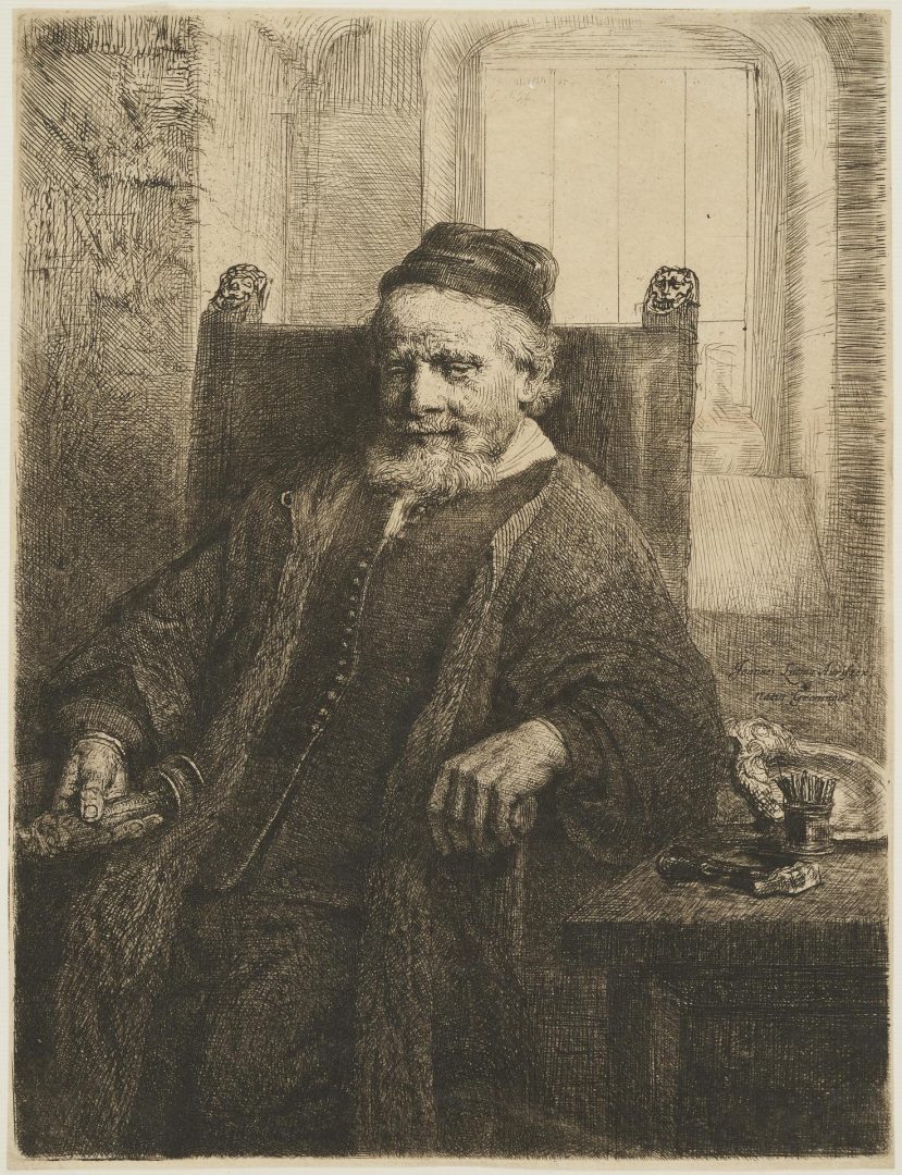 Lot 129: Rembrandt, Jan Lutma, Goldsmith, Etching, 1656