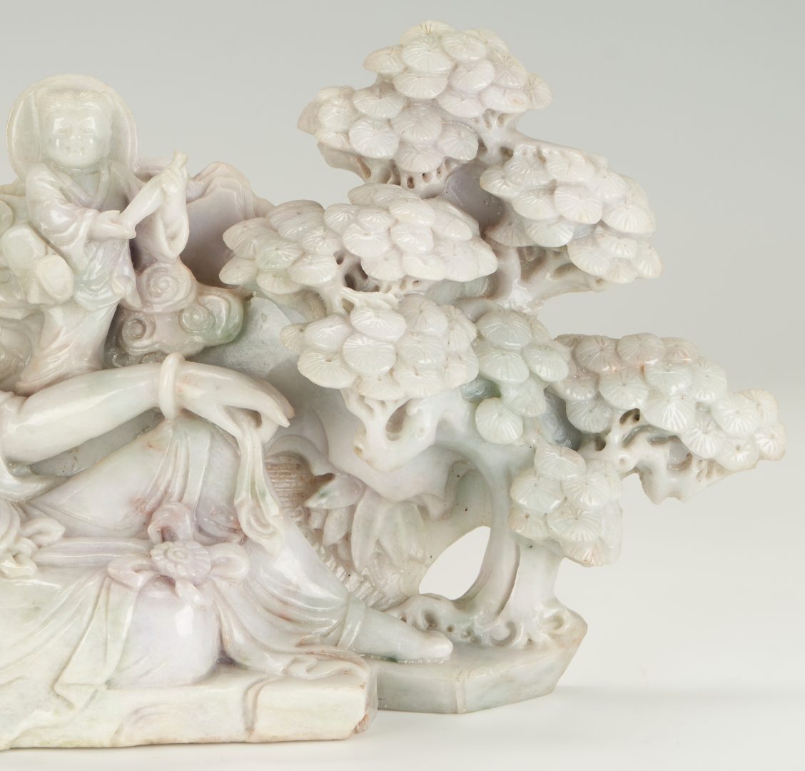 Lot 12: Large Chinese Carved Jade Guanyin & Child