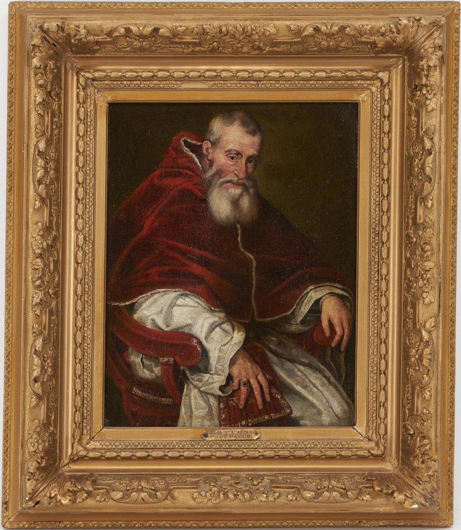 Lot 133: Italian School Oil on Canvas Portrait of Pope Paul III, after Paris Bordone