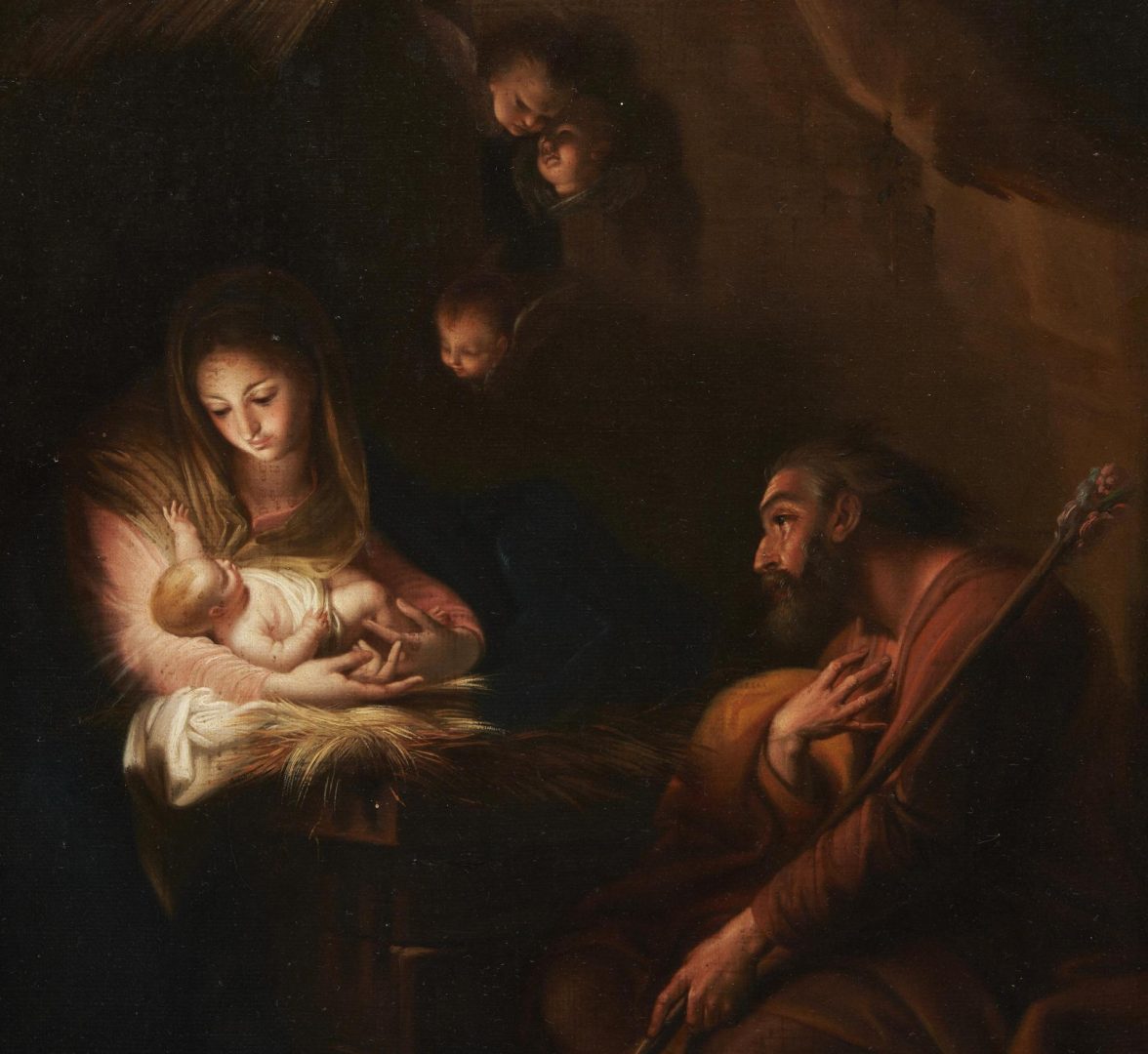 Lot 134: Attr. Giuseppe Mazzolini O/C, "Nativity" After Pompeo Batoni