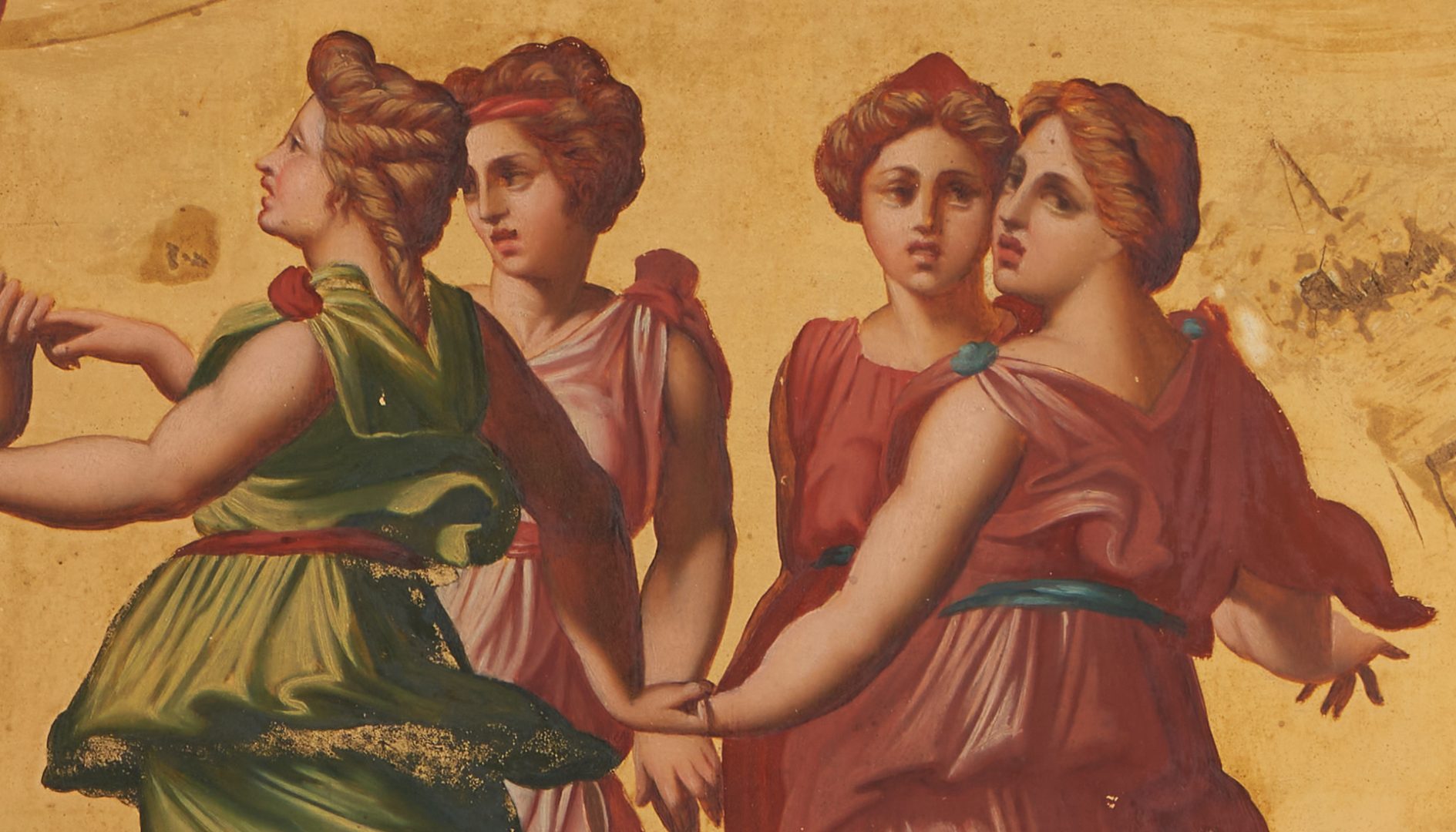 Lot 137: After Baldassare Peruzzi Gilt Panel, "Apollo Dancing with the Nine Muses"