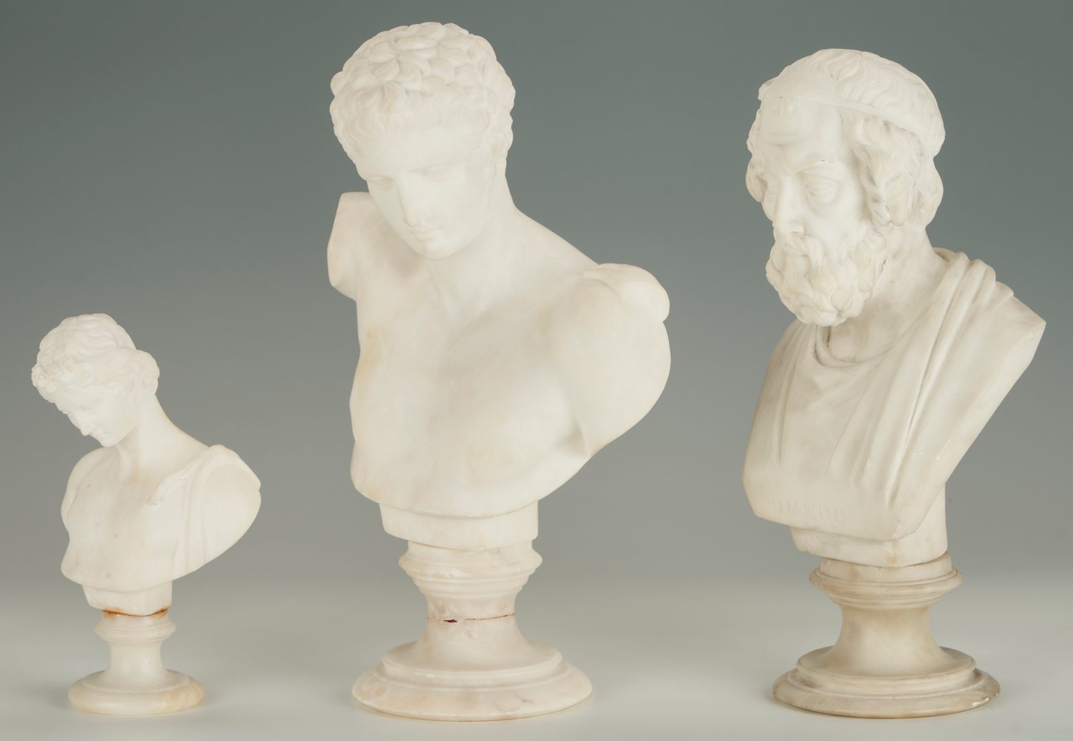 Lot 146: 3 Italian Classical Marble Busts, Homer, Hermes, & Narciso