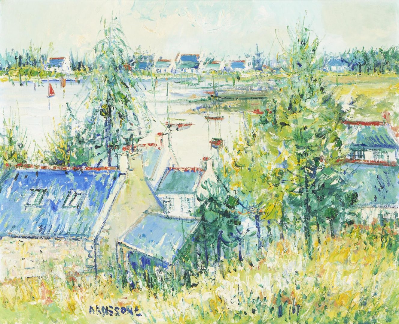 Lot 160: Yolande Ardissone O/C Maritime Painting, French Village