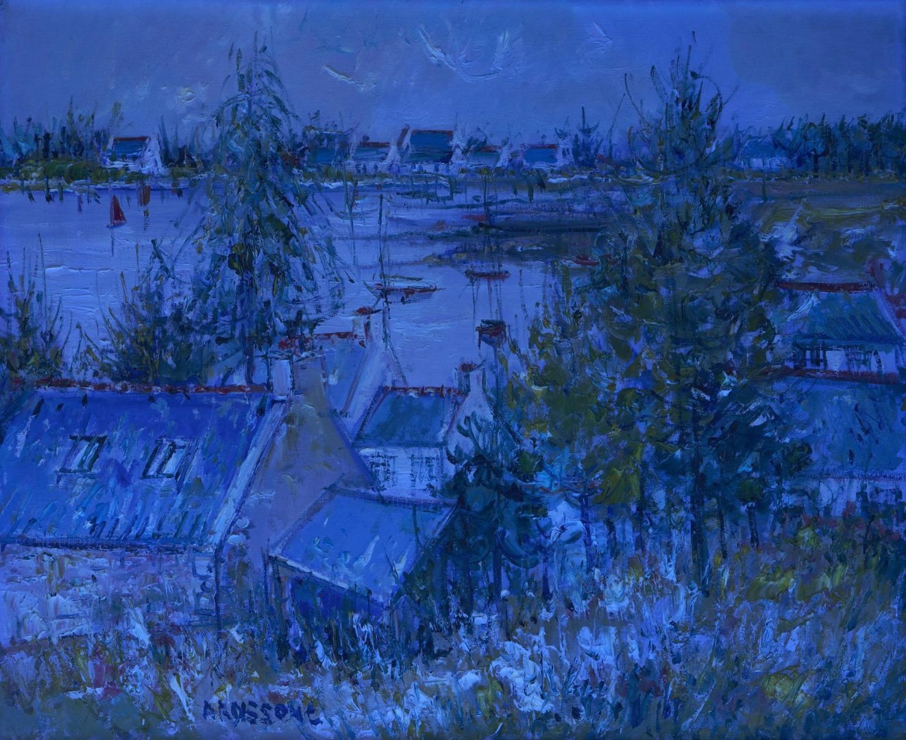 Lot 160: Yolande Ardissone O/C Maritime Painting, French Village