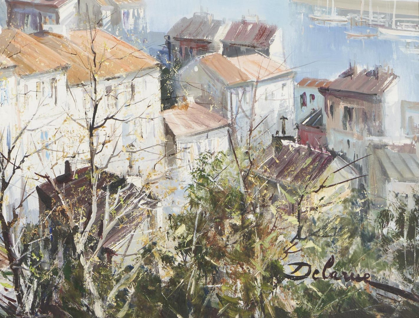 Lot 162: Lucien Delarue O/C Painting, Port de Villefranche, France