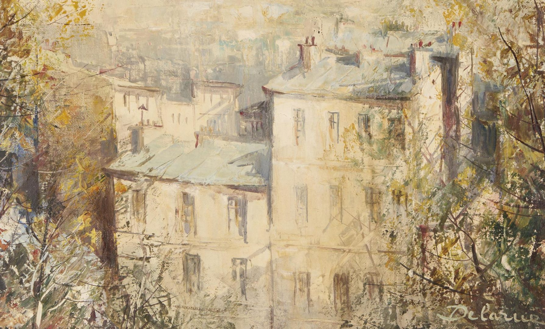 Lot 163: Lucien Delarue O/C Painting, Parisian Street Scene