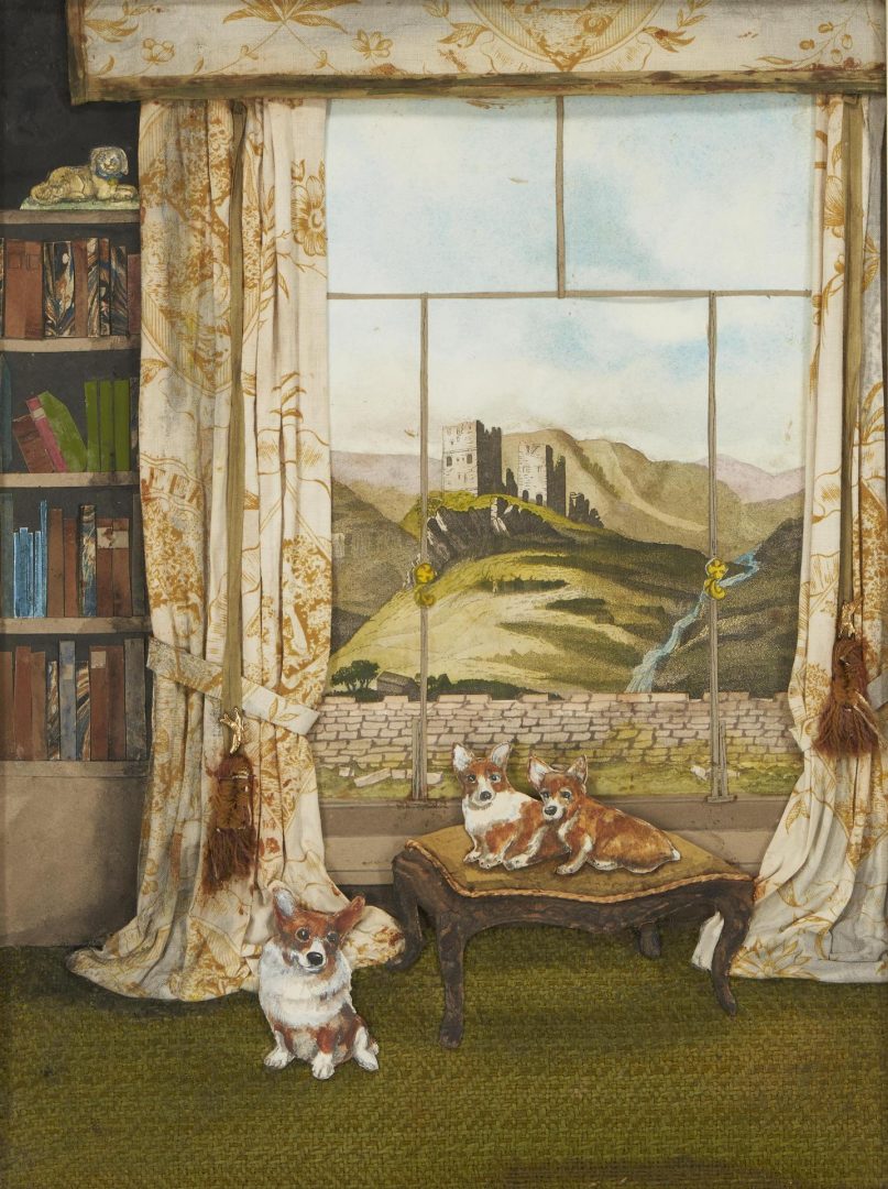 Lot 165: Two (2) Collages of Dogs Overlooking British Landscapes