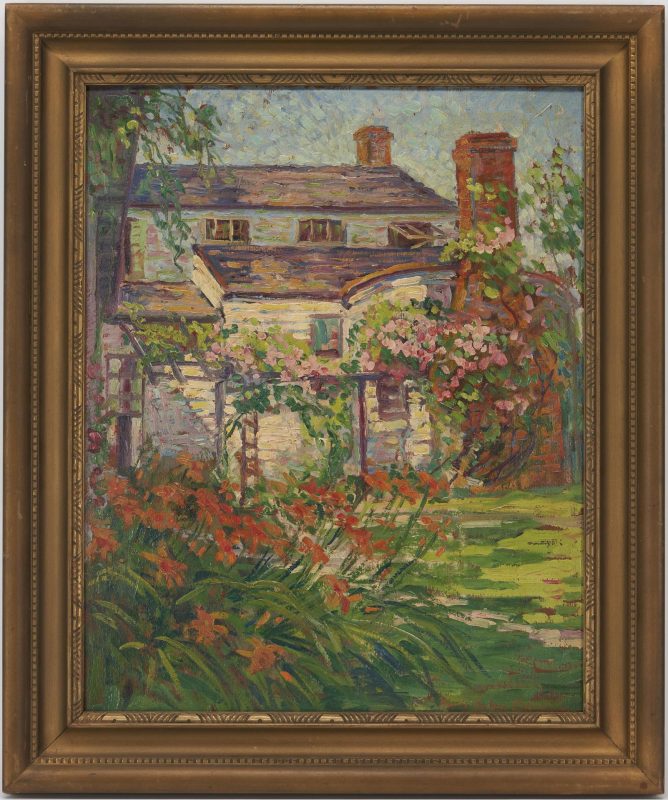 Lot 167: Maude Eggemeyer O/B Painting, House w/ Large Garden