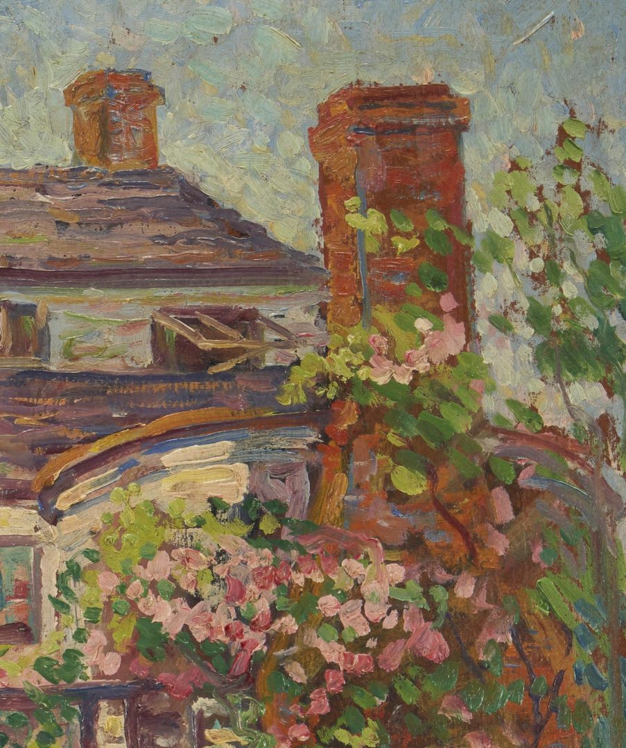 Lot 167: Maude Eggemeyer O/B Painting, House w/ Large Garden
