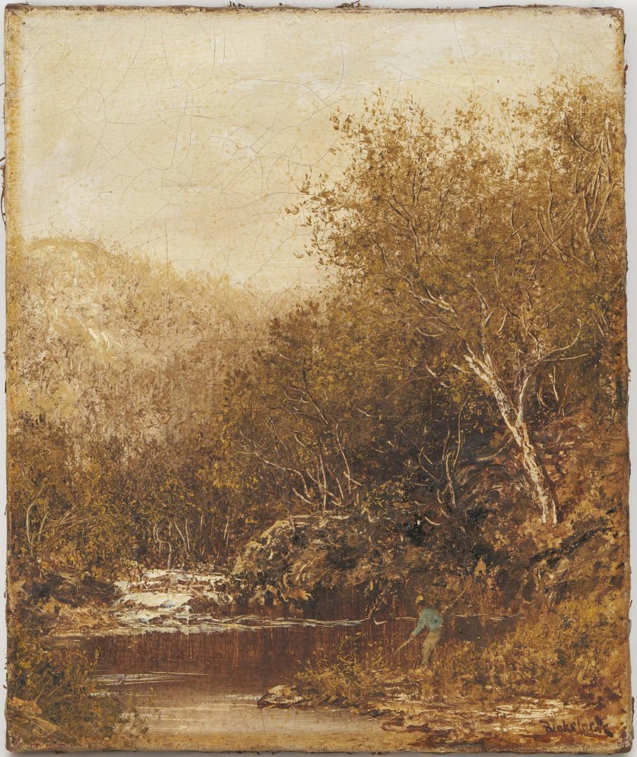 Lot 168: Attributed to Ralph Blakelock, O/C Landscape with Figure
