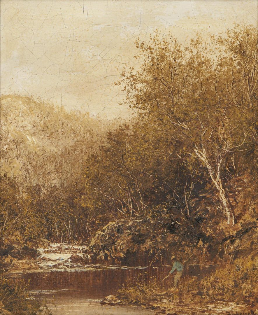 Lot 168: Attributed to Ralph Blakelock, O/C Landscape with Figure