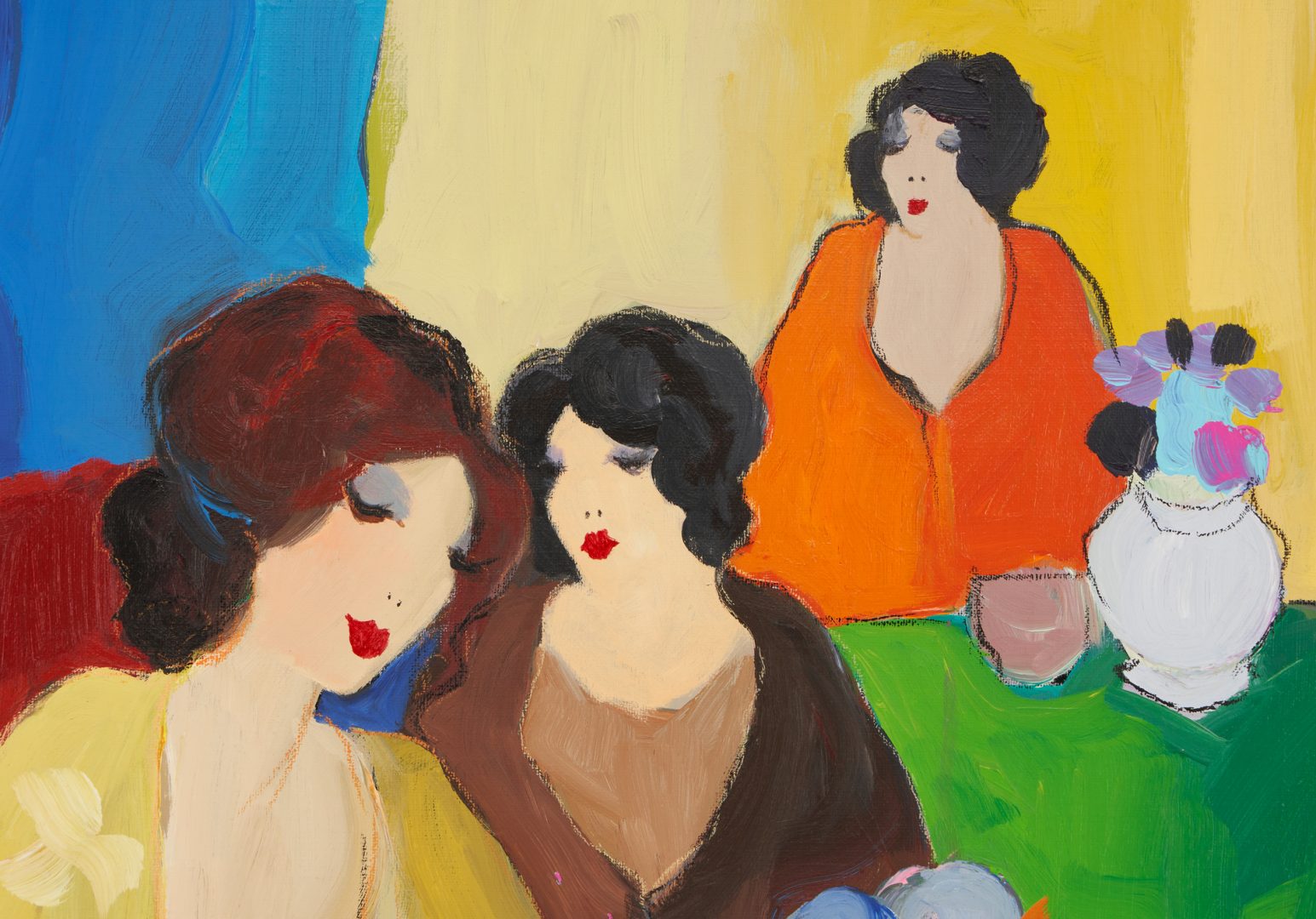 Lot 173: Itzchak "Isaac" Tarkay O/C Painting of Seated Women in an Interior Scene
