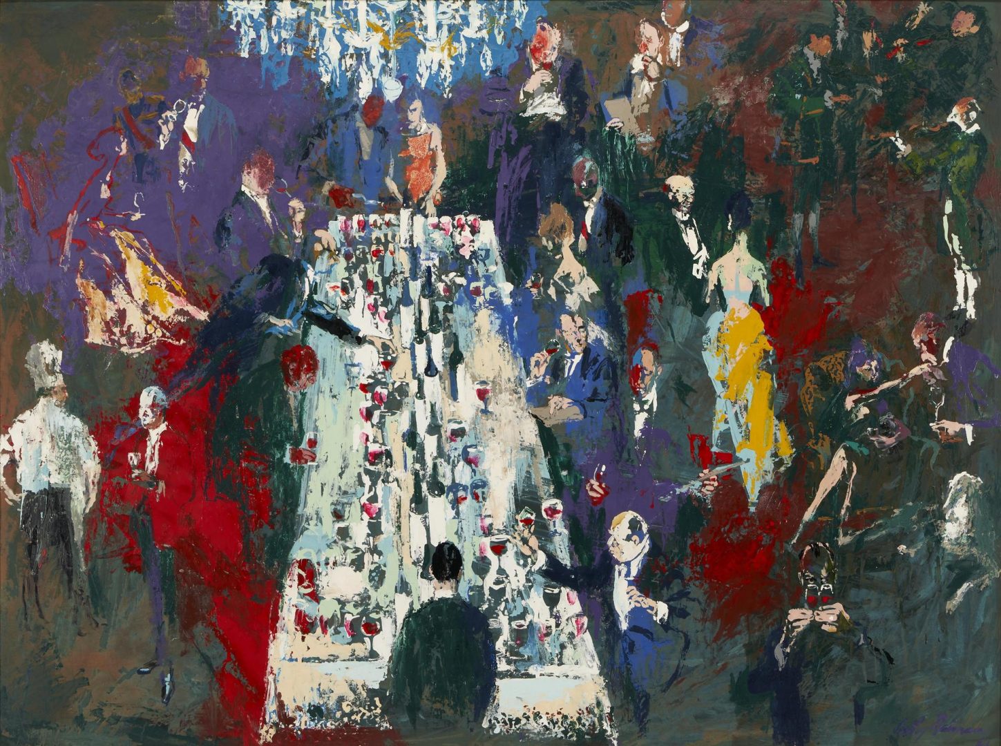 Lot 174: Large Leroy Neiman O/B Painting, Dinner Party