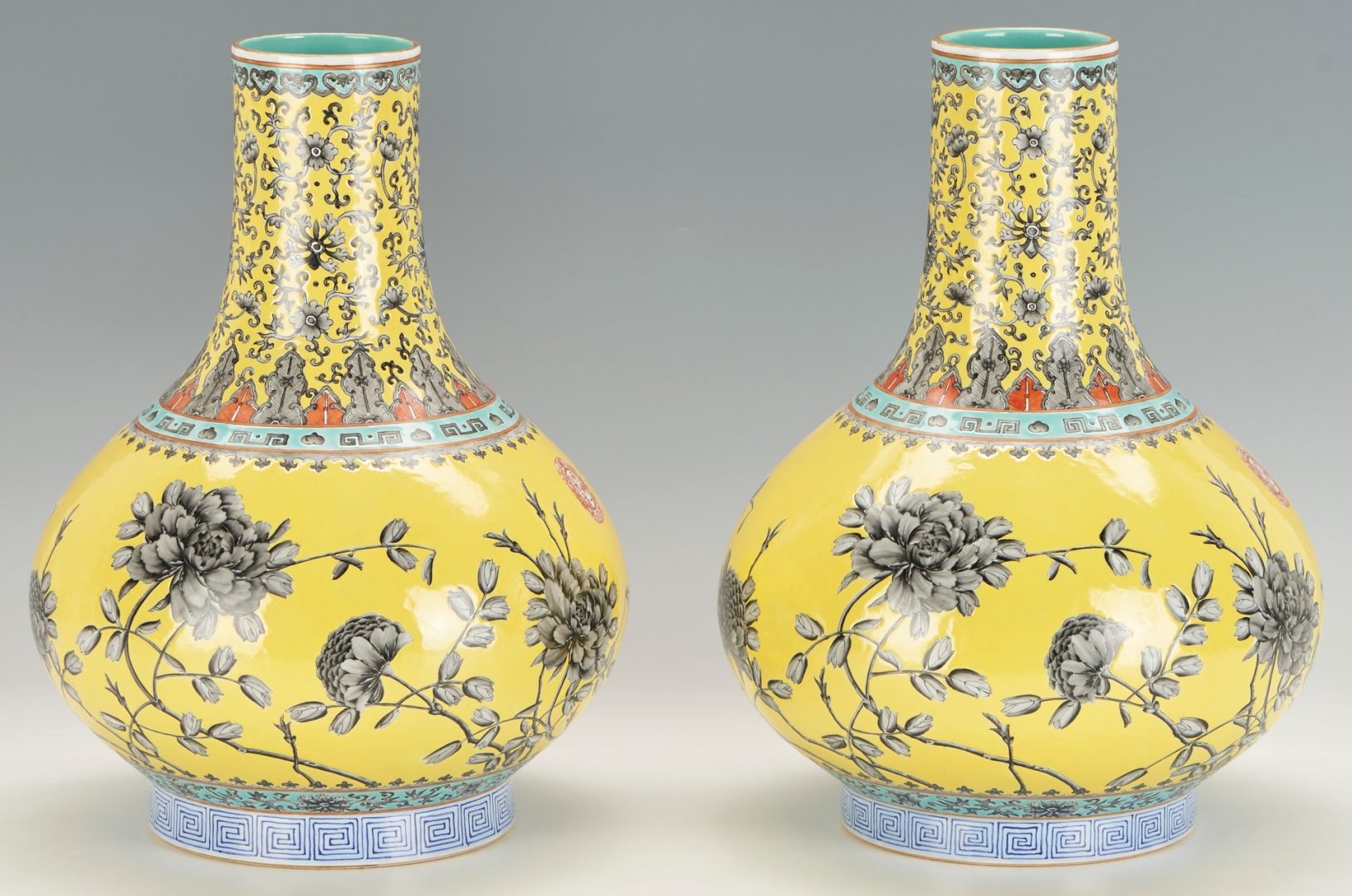 Lot 17: Pair of Chinese Yellow Ground Dayazhai Style Vases