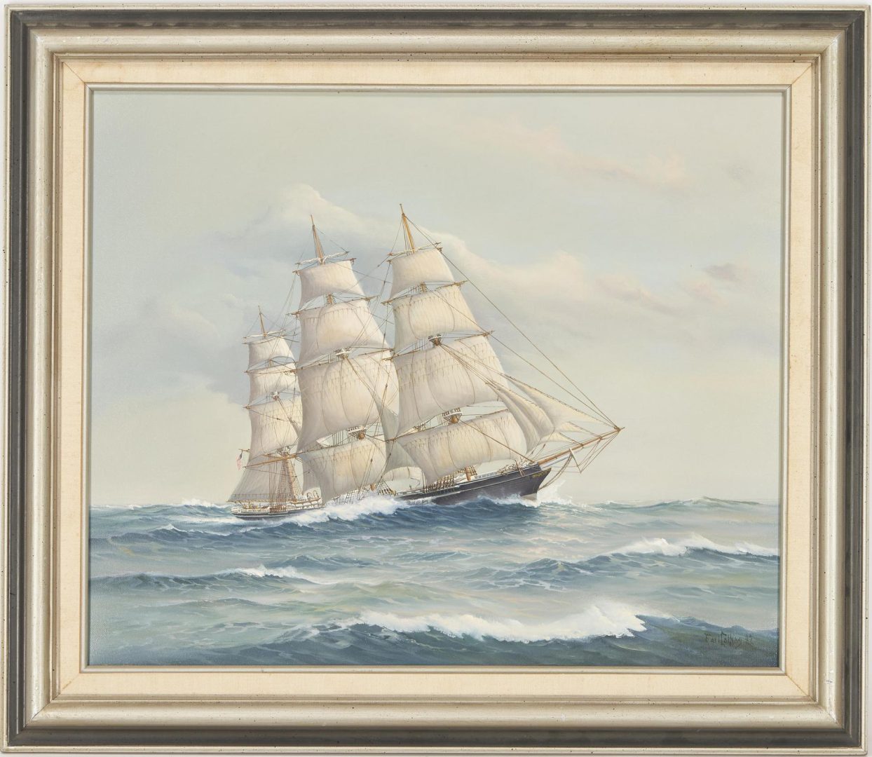 Lot 180: Earl E. Collins O/C Marine Painting, Lightning Clipper at Sea