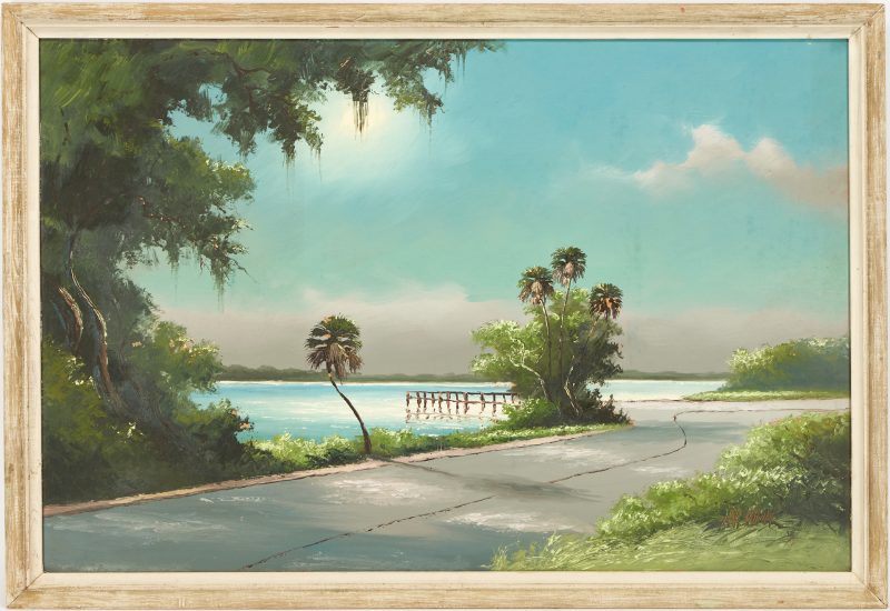 Lot 196: Sam Newton Highwayman Florida Oil on Board Riverscape