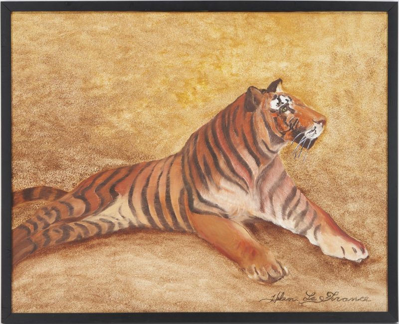 Lot 198: Helen LaFrance O/C Painting, Tiger in Repose