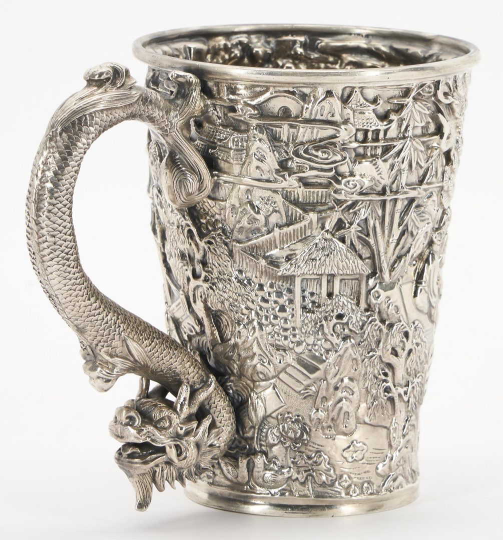 Lot 1: Chinese Export Silver Dragon Mug