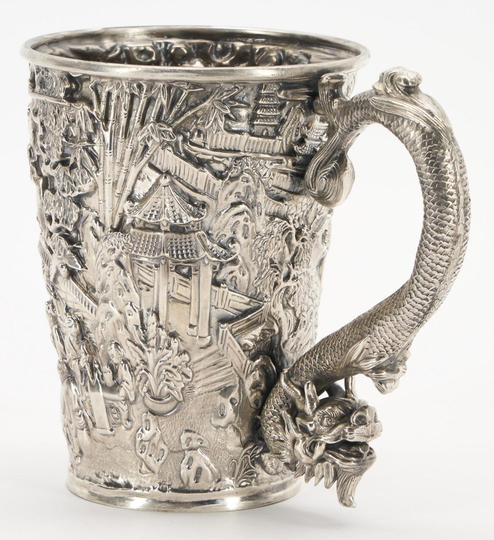 Lot 1: Chinese Export Silver Dragon Mug