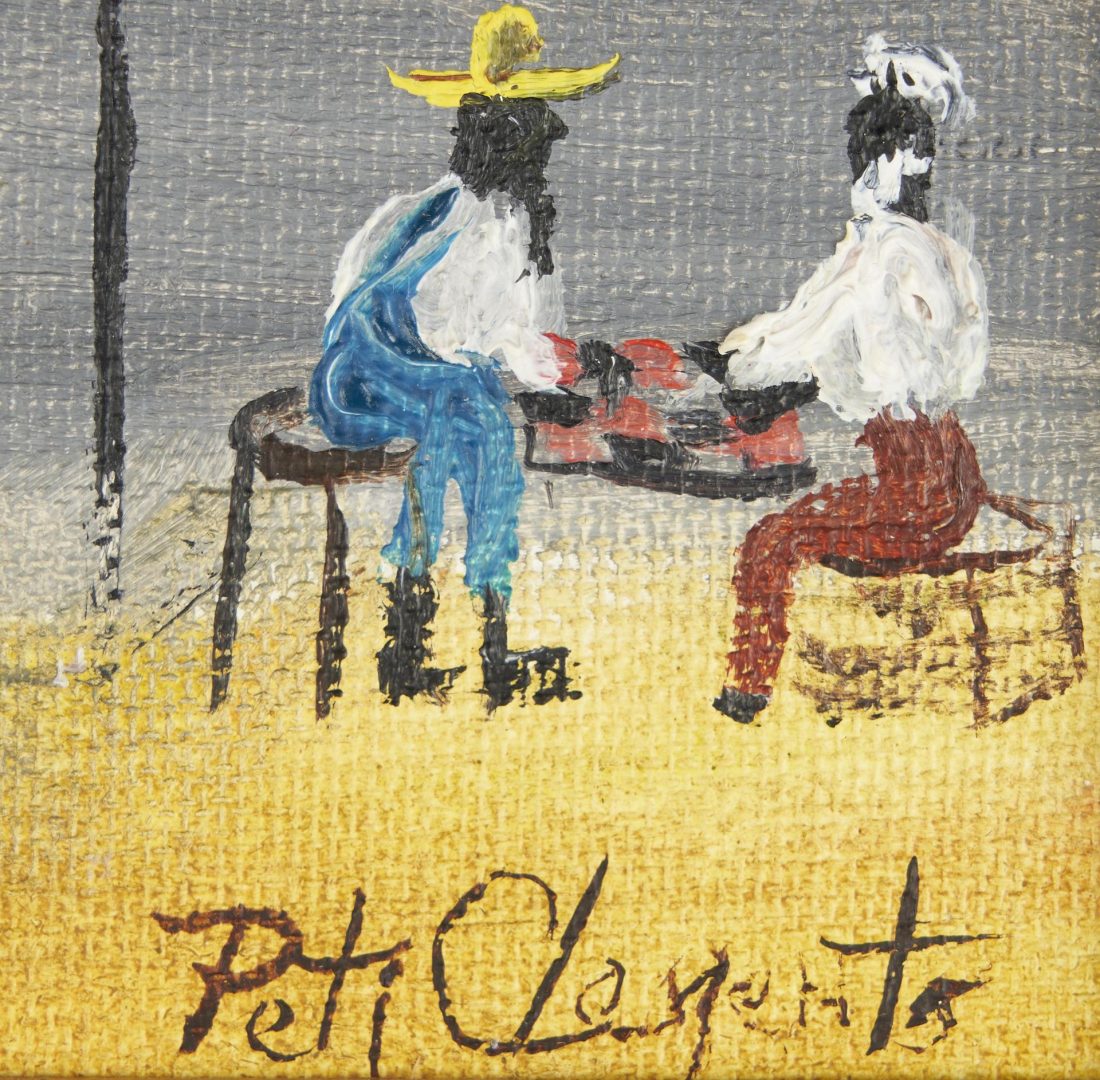 Lot 200: 3 Peti Clements O/C Folk Art Paintings, General Store, Quilt, and Watermelon Eaters