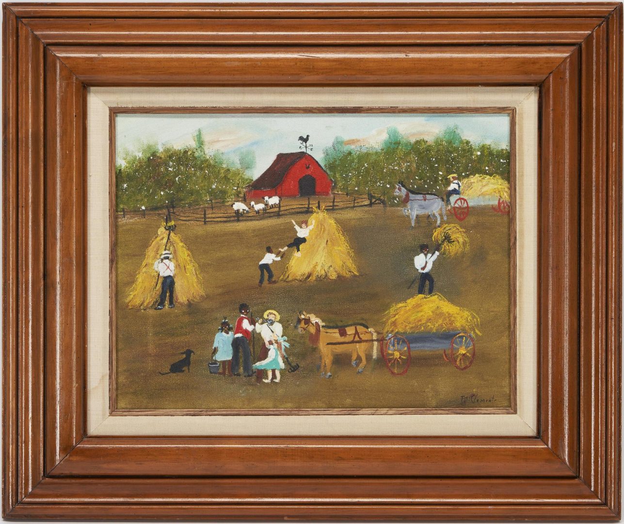 Lot 201: Peti Clements Acrylic Painting, Stacking Hay