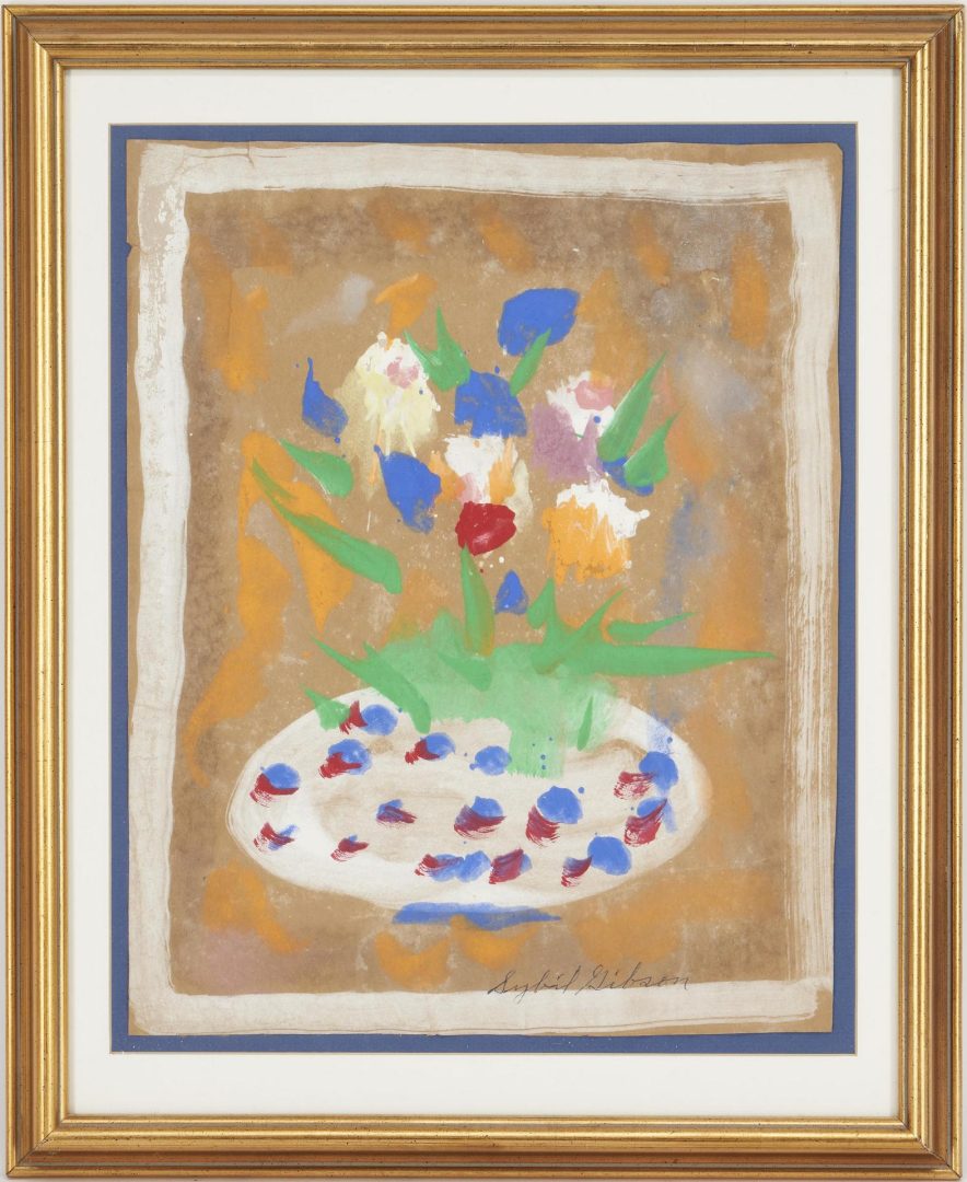Lot 217: Sybil Gibson Outsider Art Still Life Painting with Flowers