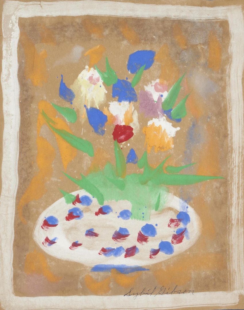 Lot 217: Sybil Gibson Outsider Art Still Life Painting with Flowers