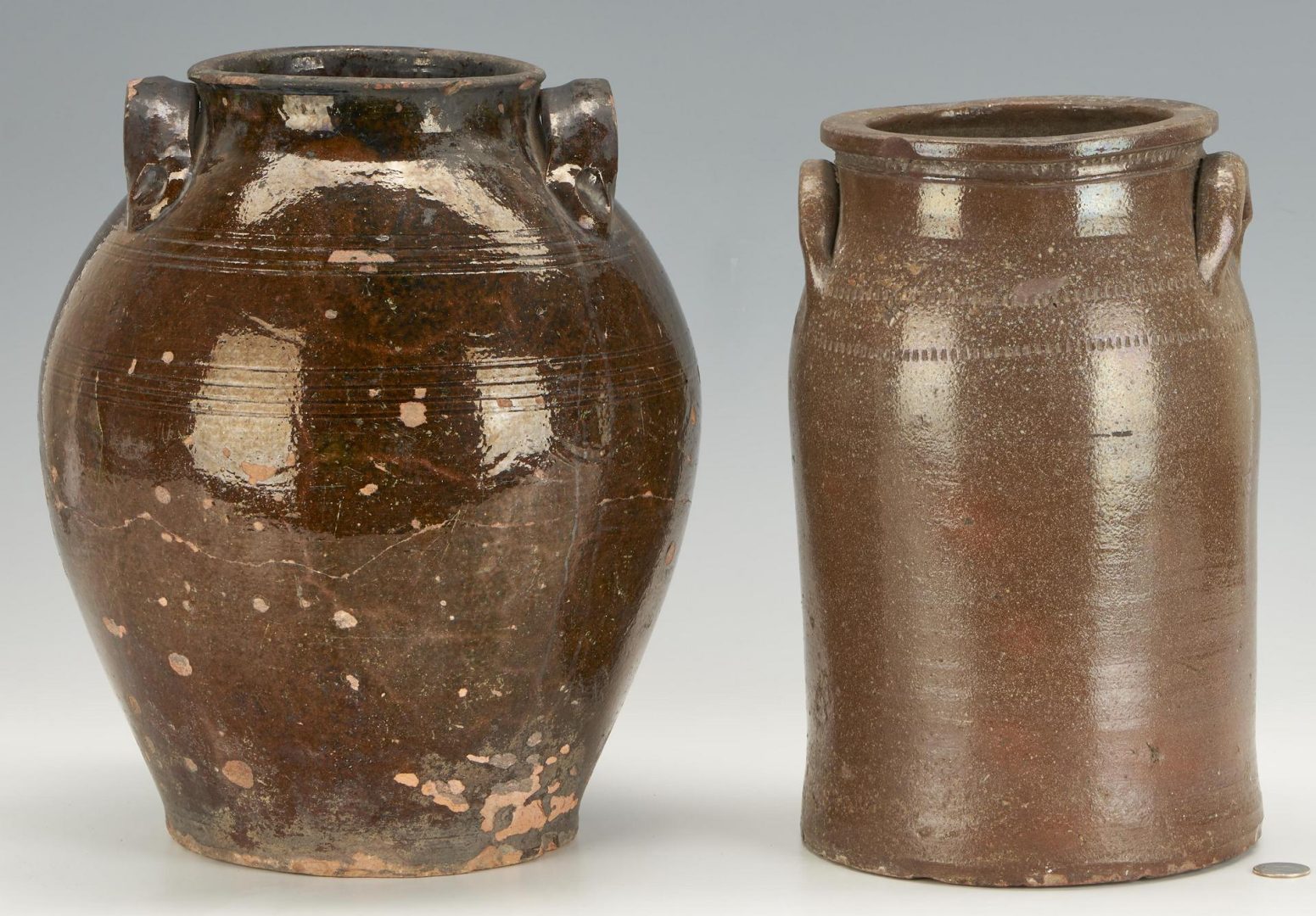 Lot 253: 2 Pcs. East TN Pottery, incl. Earthenware & Stoneware Jars
