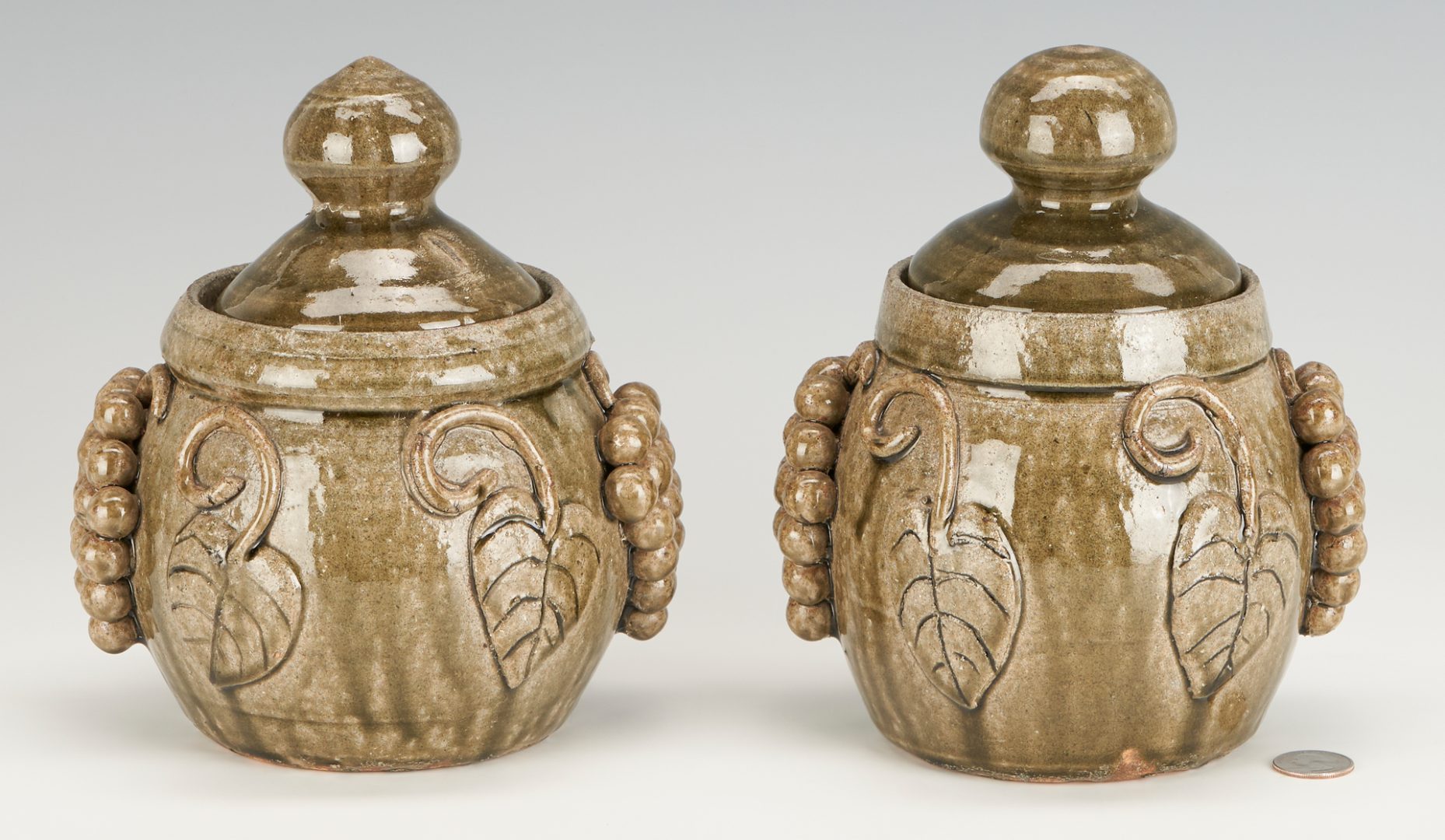 Lot 256: Pair of Edwin Meaders Covered "Grape" Jars