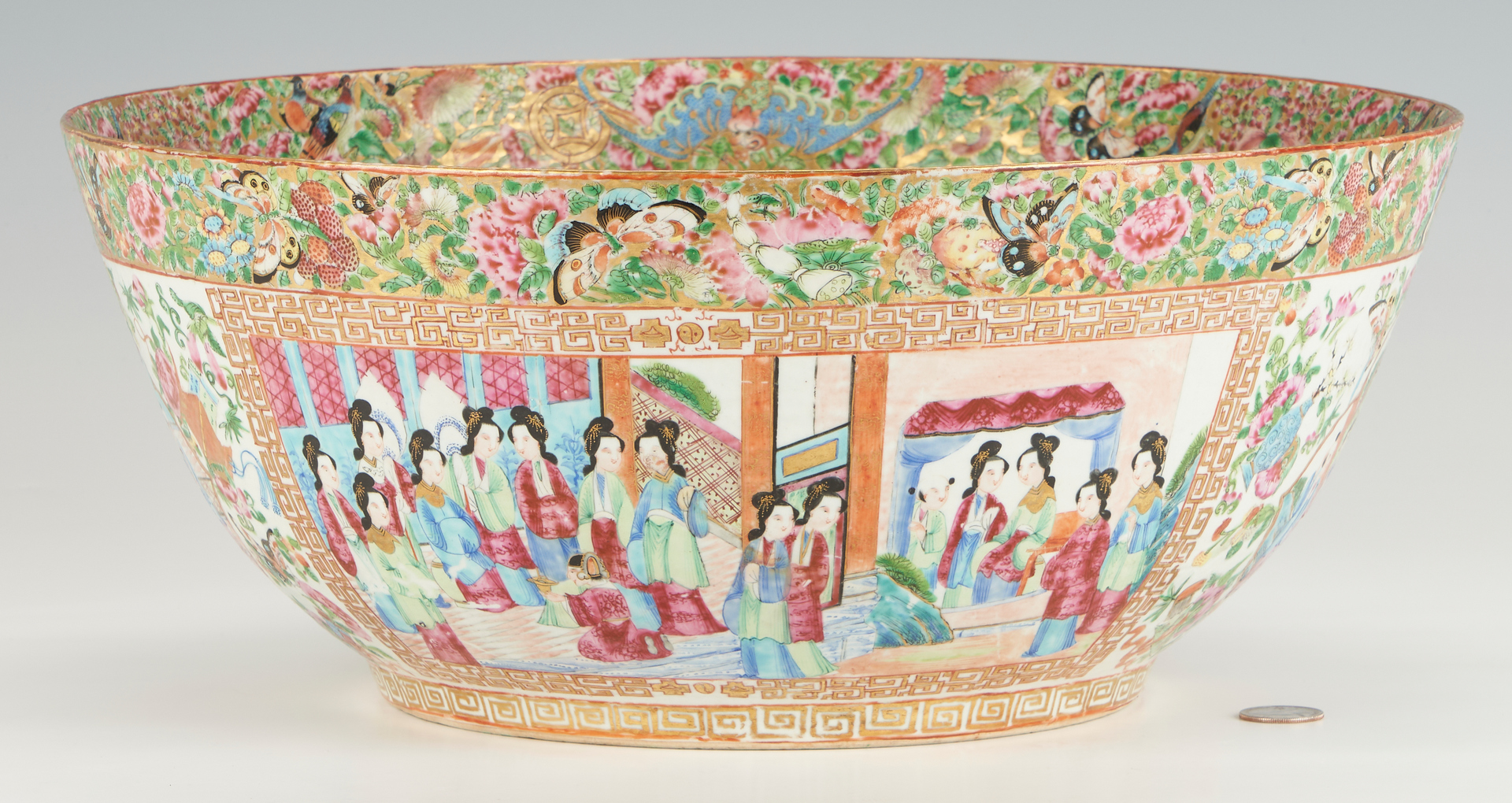 Lot 26: Large Chinese Export Rose Medallion Punch Bowl