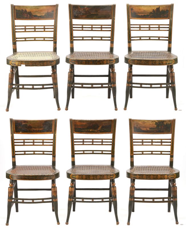 Lot 270: Set of 6 American Fancy Painted Side Chairs