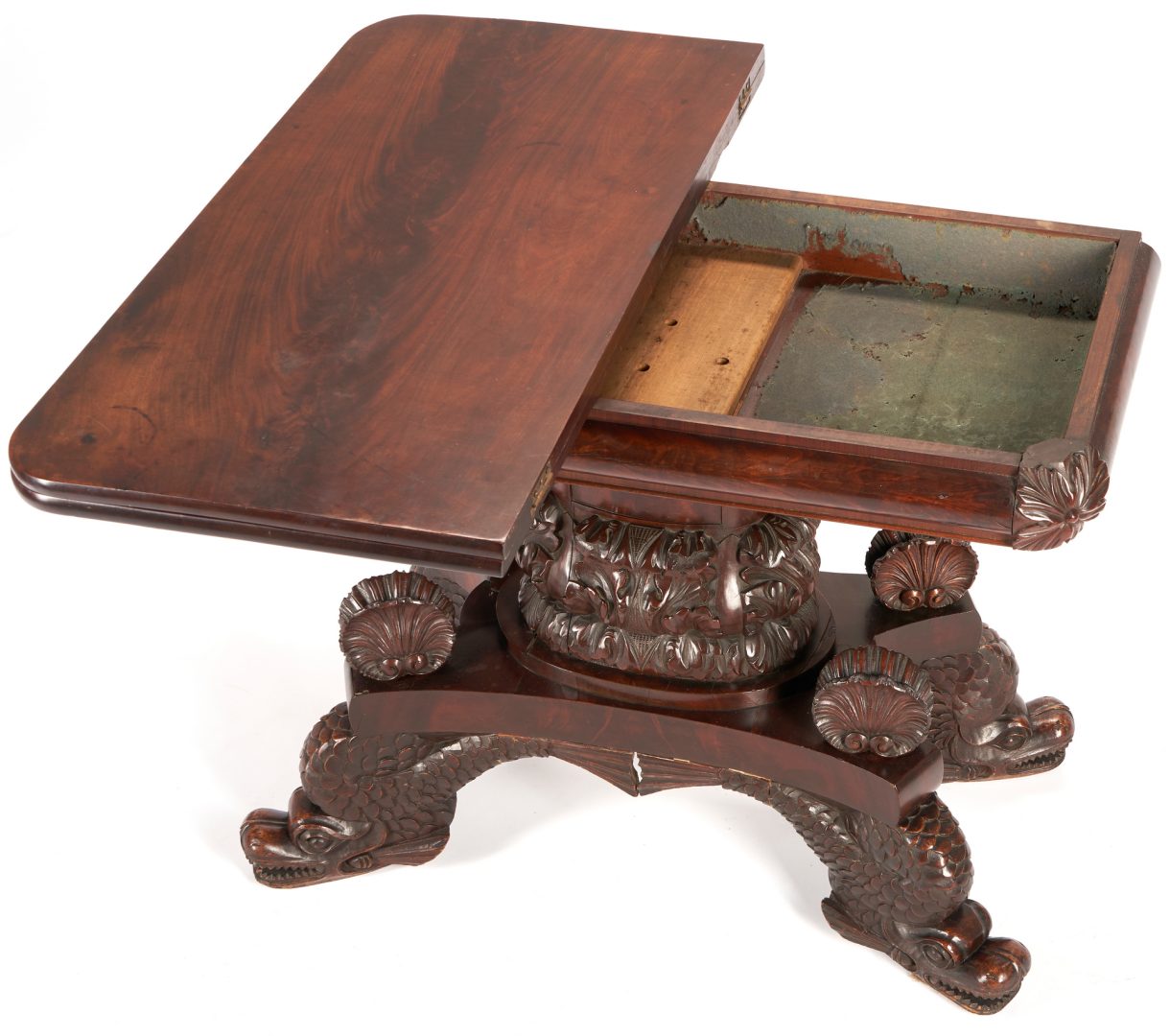 Lot 275: American Classical Carved Mahogany Card Table, Attrib. Quervelle